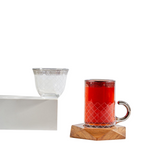 طقم استكانة 18 قطعة مع صحن خشب - شفاف